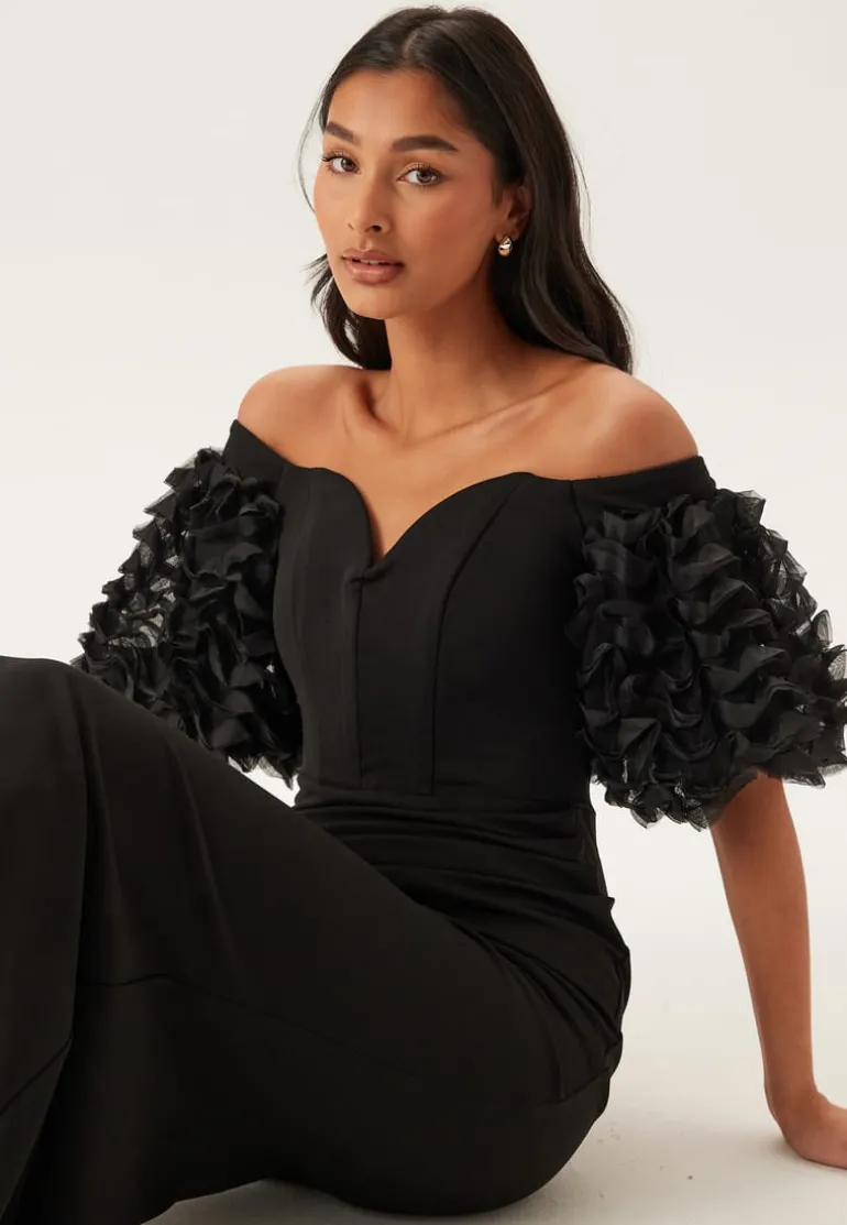 Bardot Ruffle Sleeve Maxi Dress