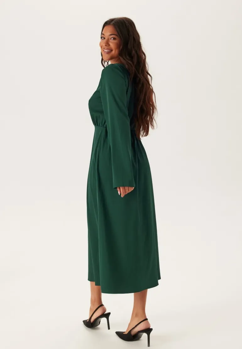Boatneck Satin Midi Dress