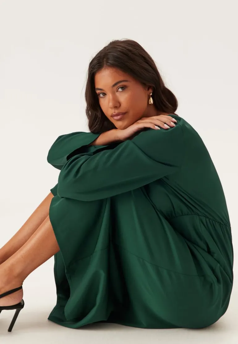 Boatneck Satin Midi Dress
