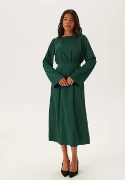 Boatneck Satin Midi Dress