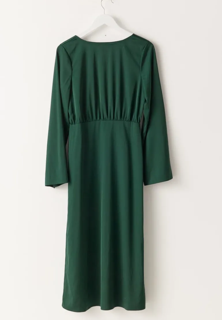 Boatneck Satin Midi Dress