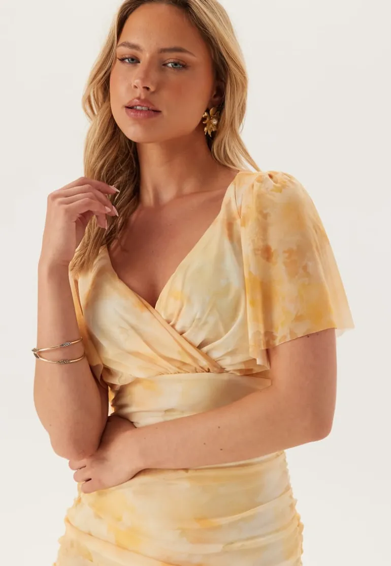 Butterfly Sleeve Mesh Ankle Dress
