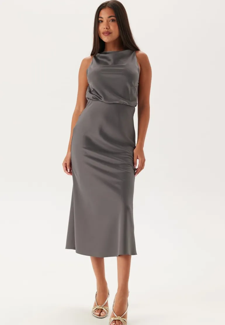 Cowl Neck Satin Midi Dress