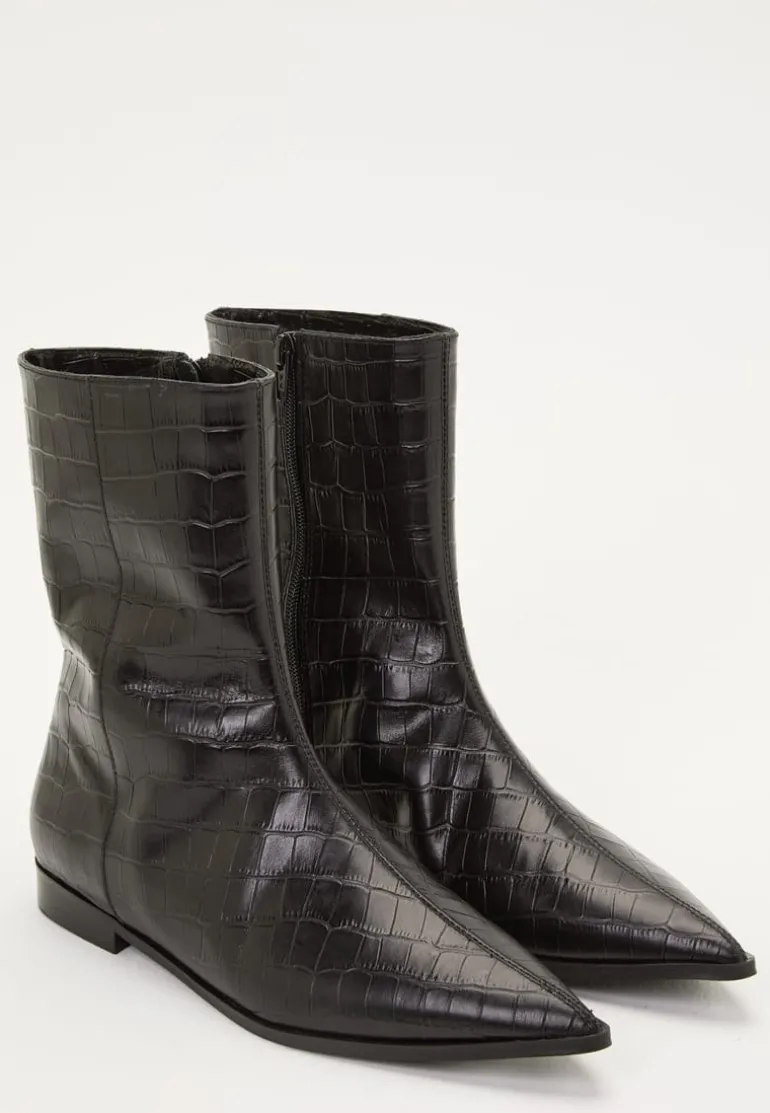 Croco Leather Ankle Boot