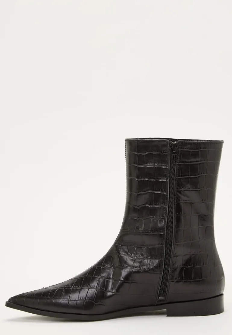Croco Leather Ankle Boot