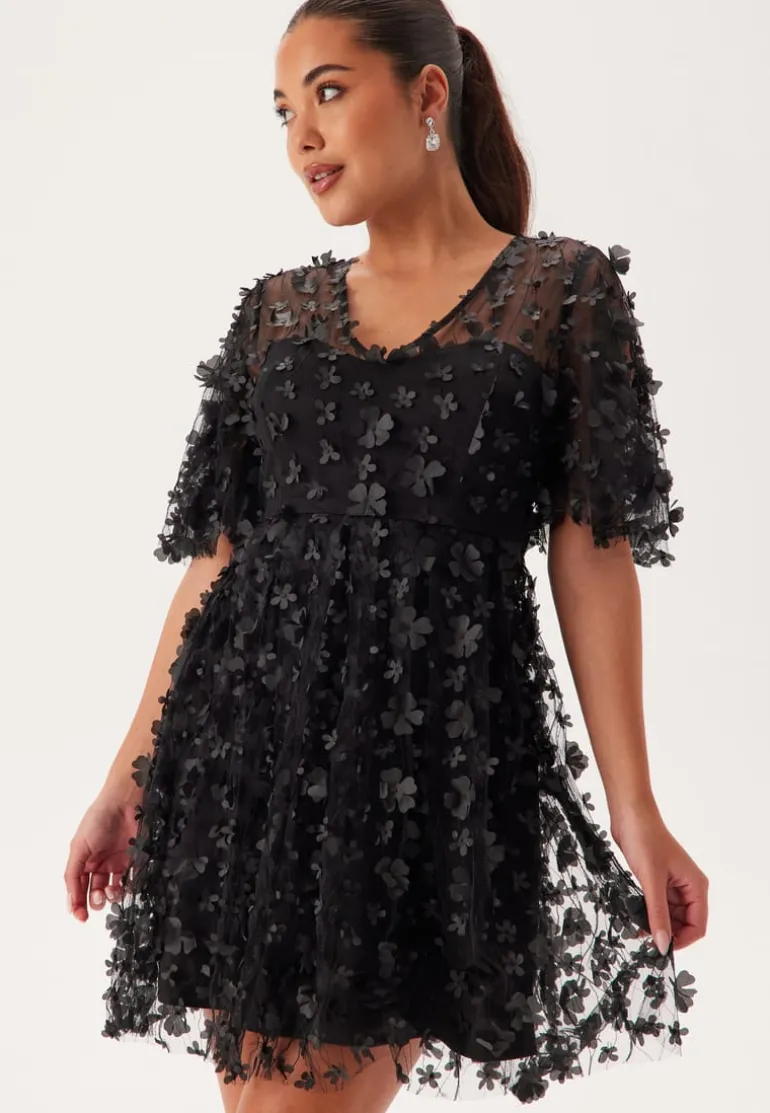3D Floral Butterfly Sleeve Dress