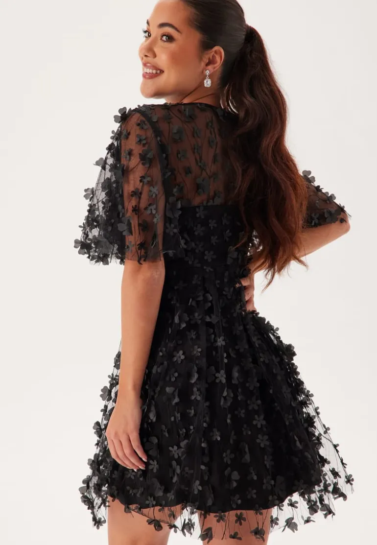 3D Floral Butterfly Sleeve Dress