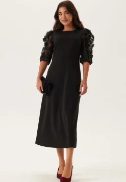 3D Floral Sleeve Midi Dress