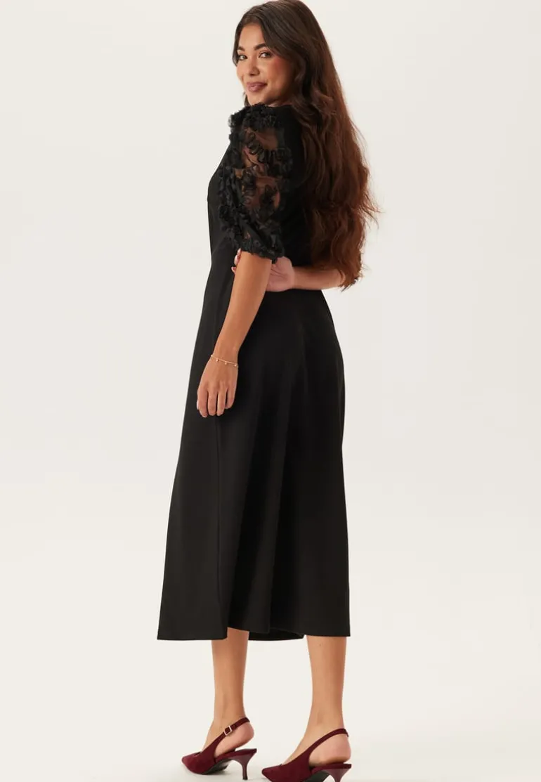 3D Floral Sleeve Midi Dress
