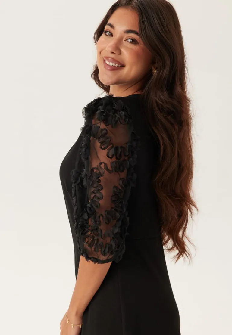 3D Floral Sleeve Midi Dress
