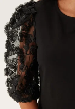 3D Floral Sleeve Midi Dress
