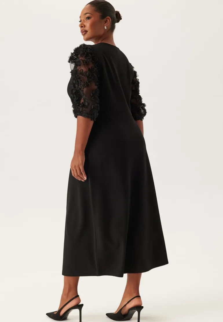 3D Floral Sleeve Midi Dress