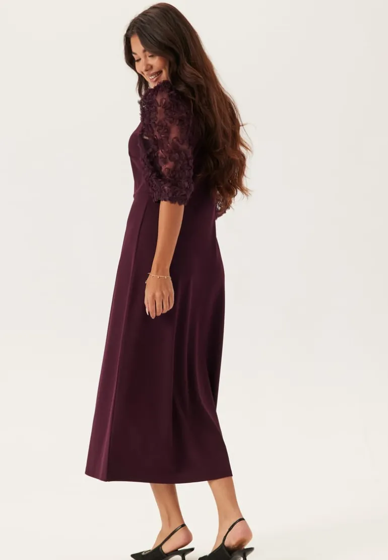 3D Floral Sleeve Midi Dress
