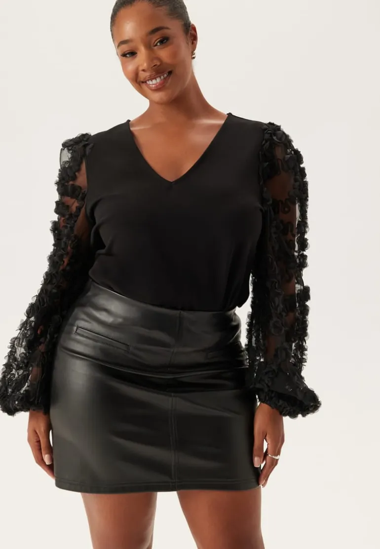 3D Floral Sleeve V-neck Top