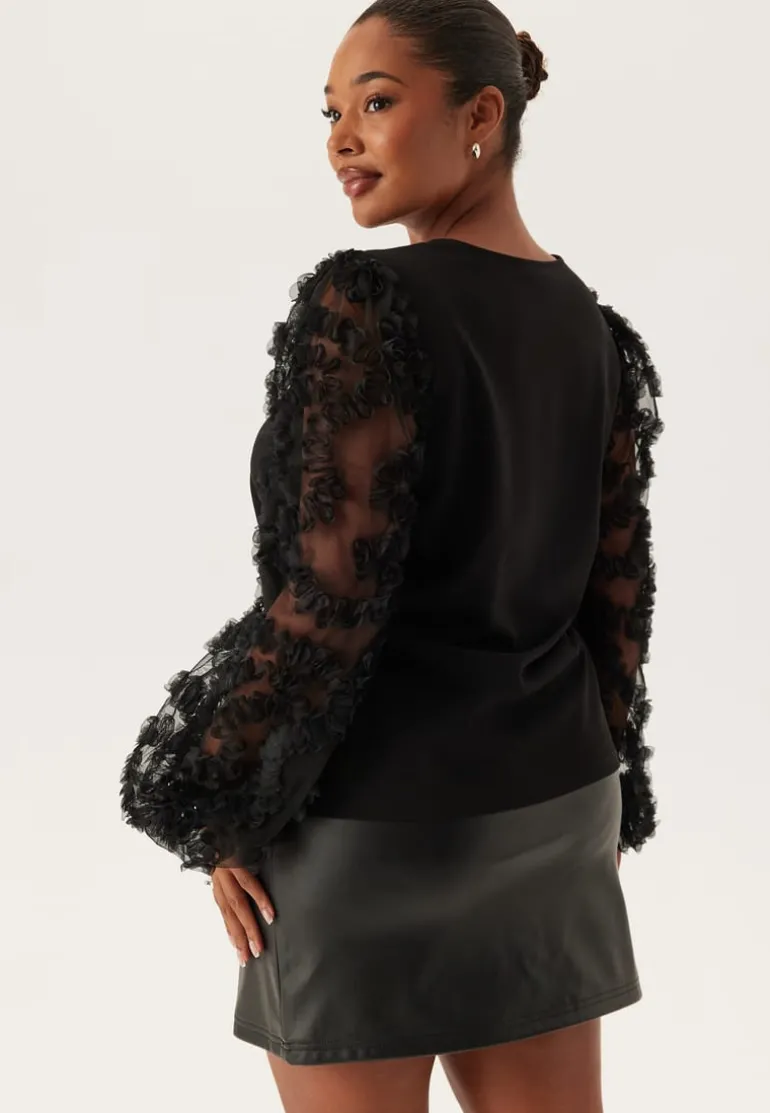 3D Floral Sleeve V-neck Top
