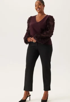 3D Floral Sleeve V-neck Top