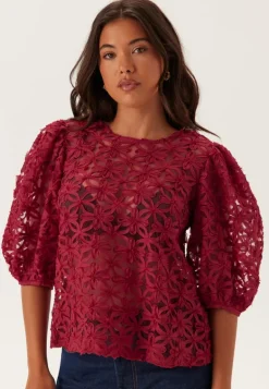 3D Flower Puff Sleeve Blouse