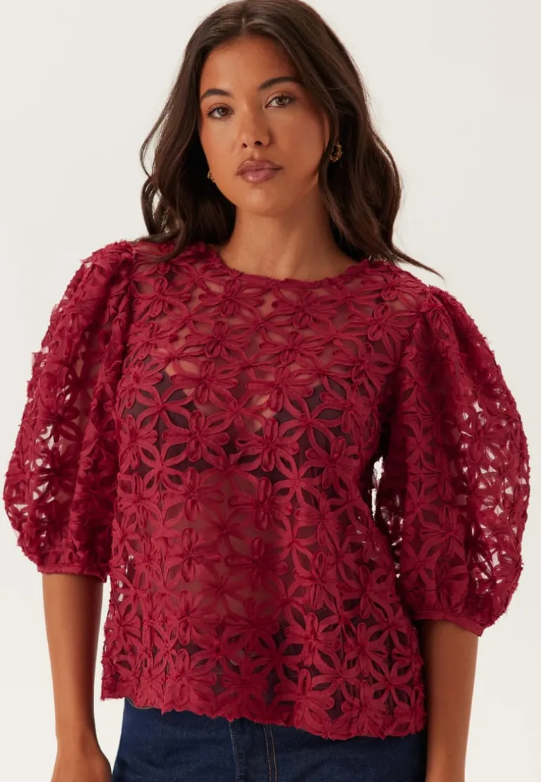 3D Flower Puff Sleeve Blouse