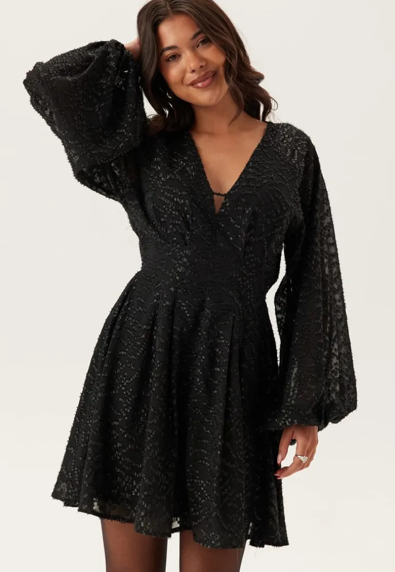 3D Lurex Raglan Sleeve Short Dress