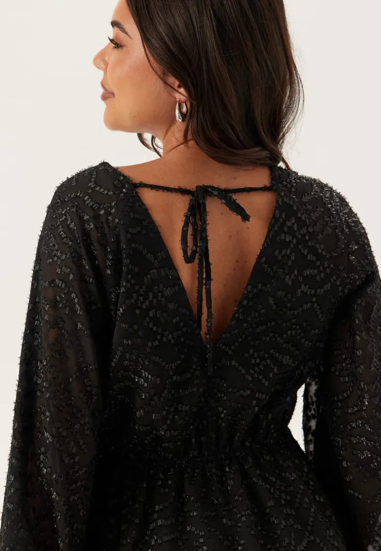 3D Lurex Raglan Sleeve Short Dress