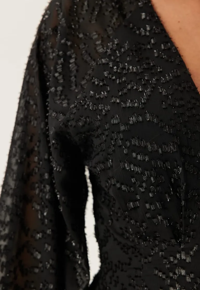 3D Lurex Raglan Sleeve Short Dress
