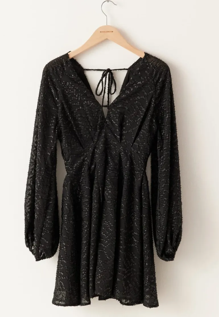 3D Lurex Raglan Sleeve Short Dress