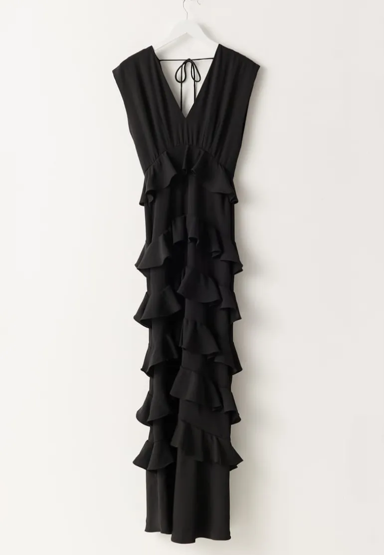 Deep V-Neck Flounce Gown