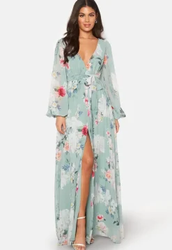 Floral Long Sleeve Chiffon Maxi Dress