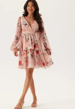Floral Long Sleeve Tiered Skater Dress