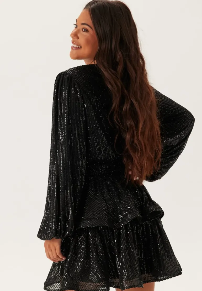 Flounce Balloon Sleeve Sequin Dress