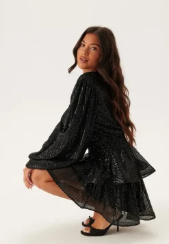 Flounce Balloon Sleeve Sequin Dress