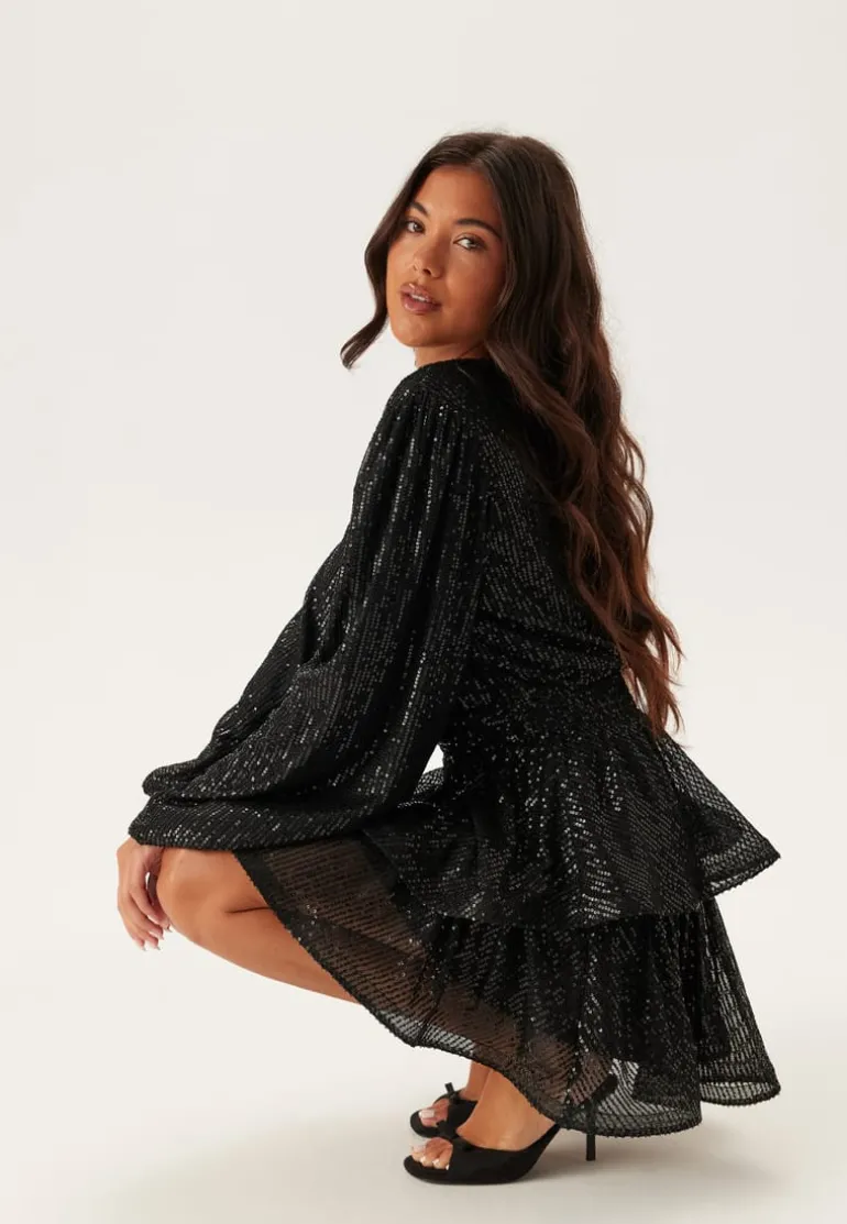 Flounce Balloon Sleeve Sequin Dress