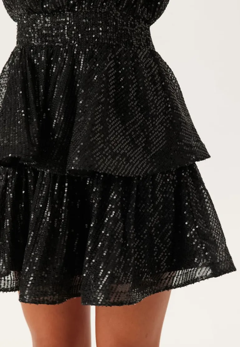 Flounce Balloon Sleeve Sequin Dress