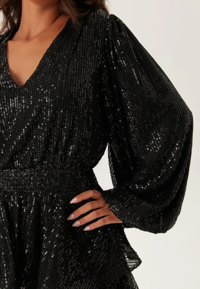 Flounce Balloon Sleeve Sequin Dress