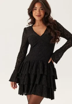 Frill Lace Long Sleeve Short Dress