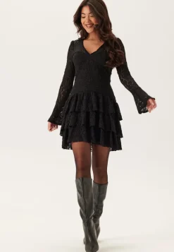 Frill Lace Long Sleeve Short Dress
