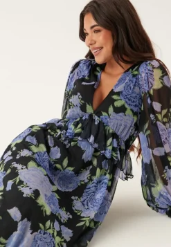 Frill L/S Chiffon Midi Dress