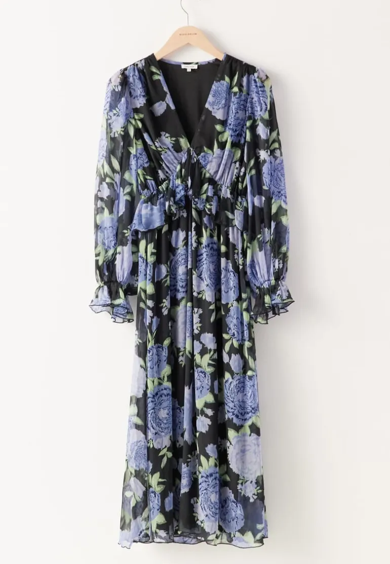 Frill L/S Chiffon Midi Dress