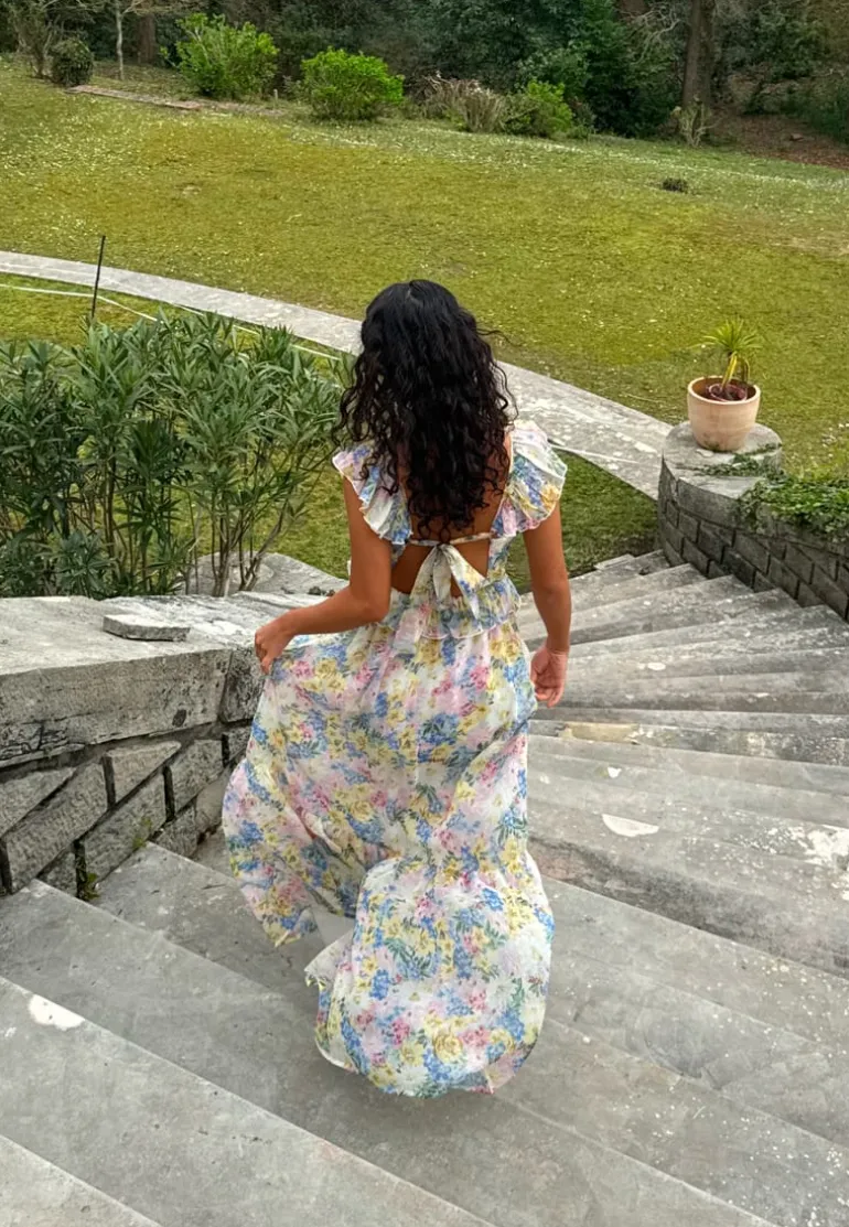 Frill Tie Back Maxi Dress