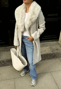 Fur Collar Wool Blend Coat