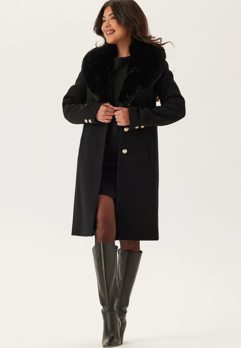 Fur Collar Wool Blend Coat
