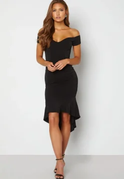 Glitter Off Shoulder Frill High Low Dress