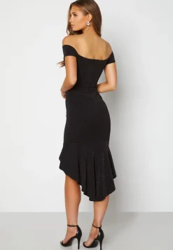 Glitter Off Shoulder Frill High Low Dress