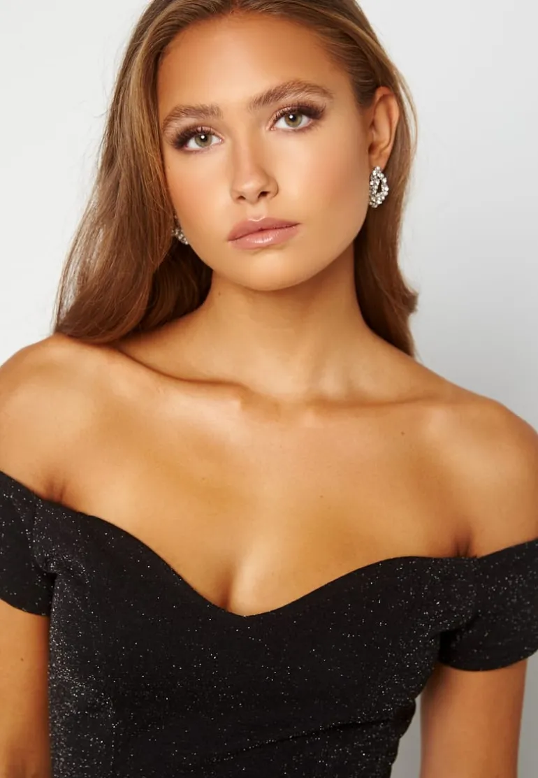 Glitter Off Shoulder Frill High Low Dress