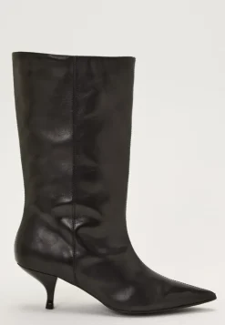 Heeled Mid Knee Leather Boot