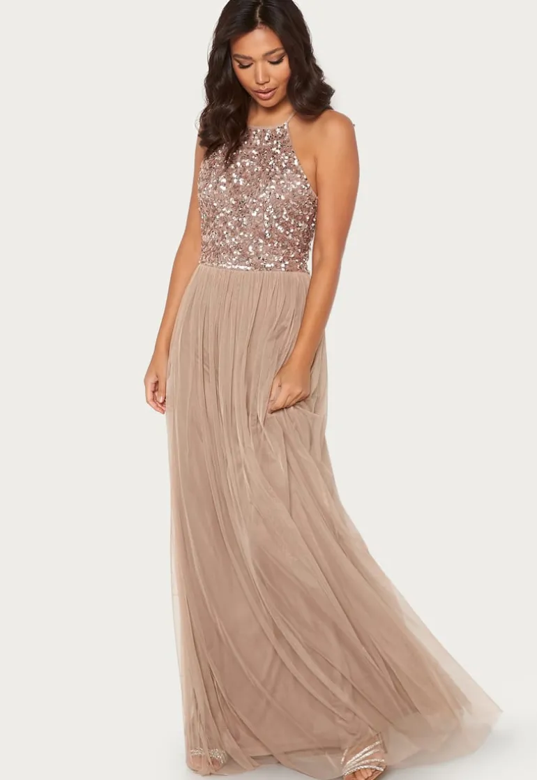 High Neck Sequin Maxi Dress