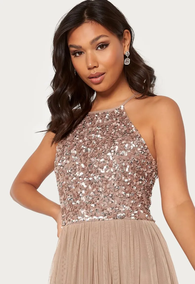 High Neck Sequin Maxi Dress