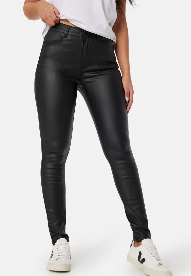 High Waist Slim Coated Jeans
