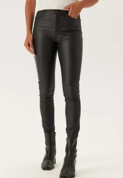 High Waist Slim Coated Jeans