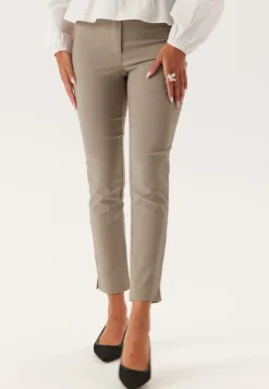 High Waist Stretchy Cropped Slit Trousers